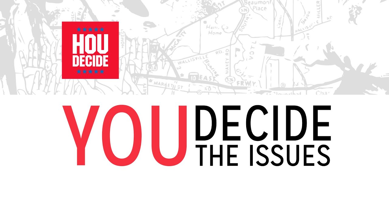 HOU Decide — You Decide the Issues broadcast title card, Houston Public Media runoff debate, December 5, 2015