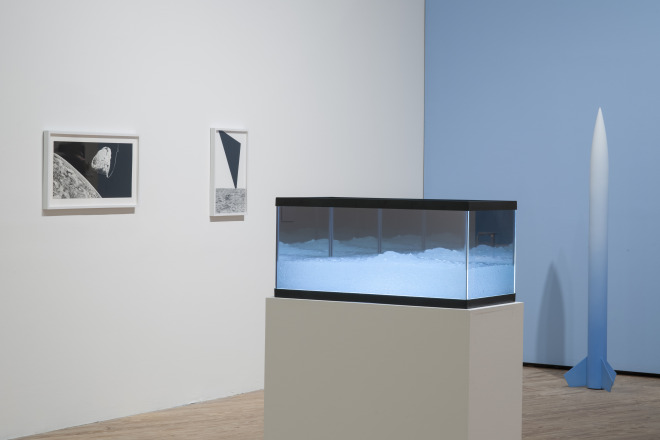 Debra Barrera Endless Dep, 2026 acrylic, glass, one-way mirror, hair gel 17 x 36 x 18 1/4 inches Photo by Paul Hester Courtesy of the artist and Moody Gallery