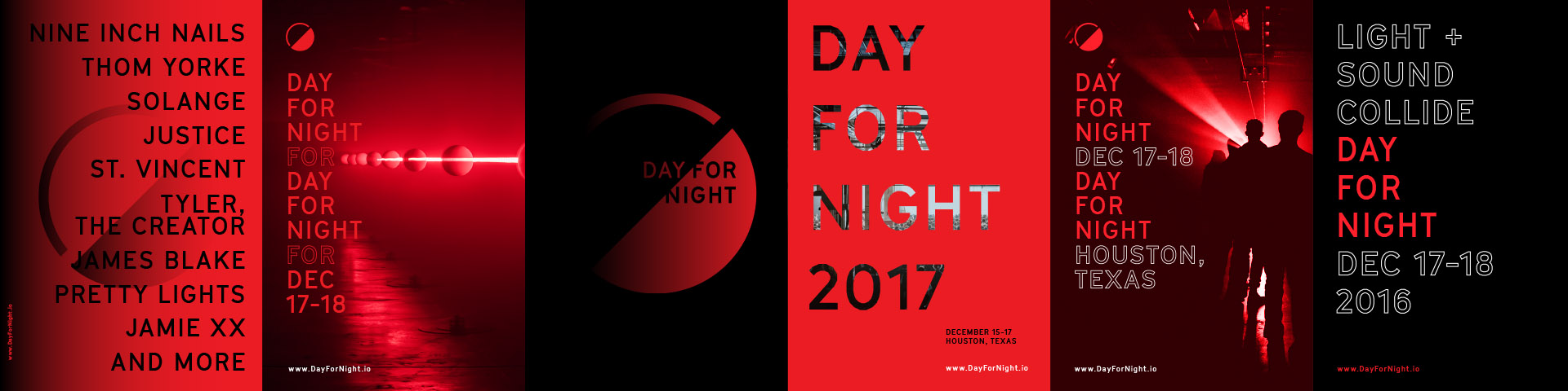 Day for Night logo posters and red wildposting across an exterior wall.