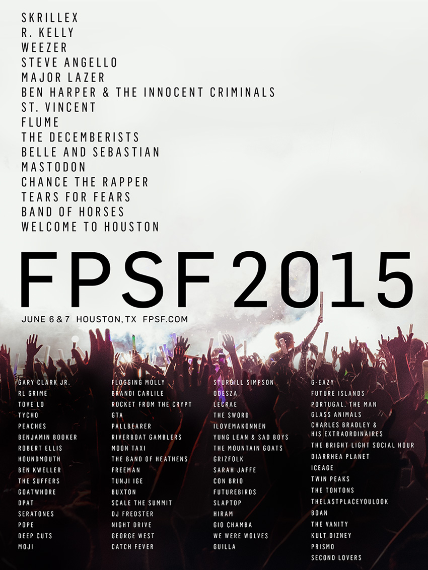 Free Press Summer Fest 2015 — 2015 lineup-release poster, 18×24, May 2015.