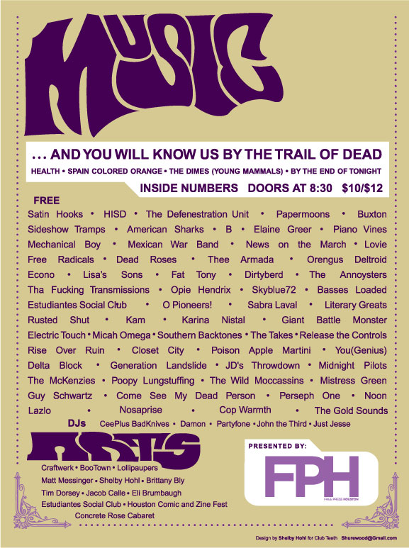 Westheimer Block Party, spring 2008 — Revised Block Party graphic for the April 12, 2008 edition. The sheet itself prints “Design by Shelby Hohl for Club Tech”.