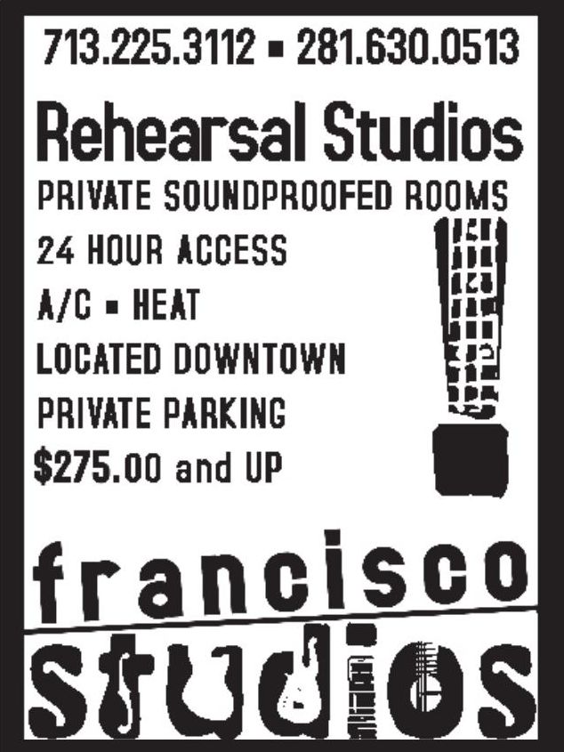 Advertisement: Rehearsal Studios, Free Press Houston 2005.08, PDF page 11