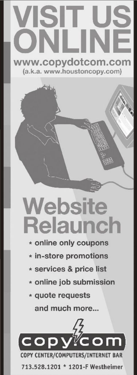 Advertisement: VISIT US ONLINE; Website Relaunch, Free Press Houston 2005.08, PDF page 26