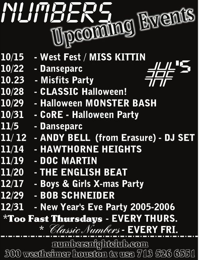 Advertisement: Upcoming Events, Free Press Houston 2005.10b, PDF page 13