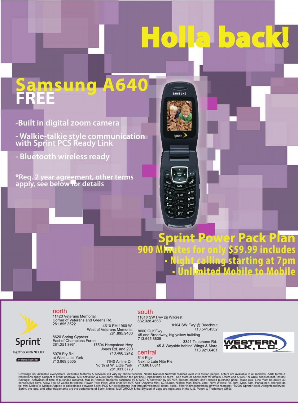 Advertisement: Holla back! Samsung A640 FREE, Free Press Houston 2007.06, PDF page 2