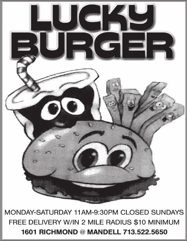 Advertisement: LUCKY BURGER, Free Press Houston 2007.06, PDF page 21