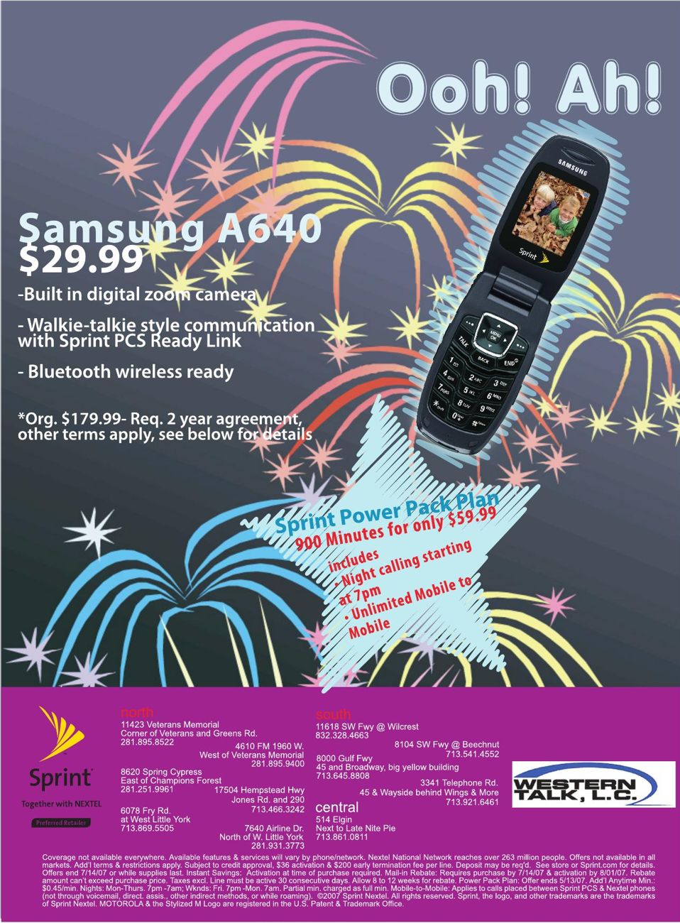 Advertisement: Ooh! Ah! / Samsung A640 $29.99, Free Press Houston 2007.07, PDF page 2