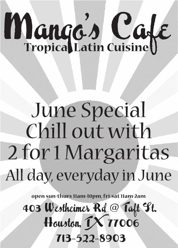Advertisement: June Special / Chill out with 2 for 1 Margaritas, Free Press Houston 2007.07, PDF page 21
