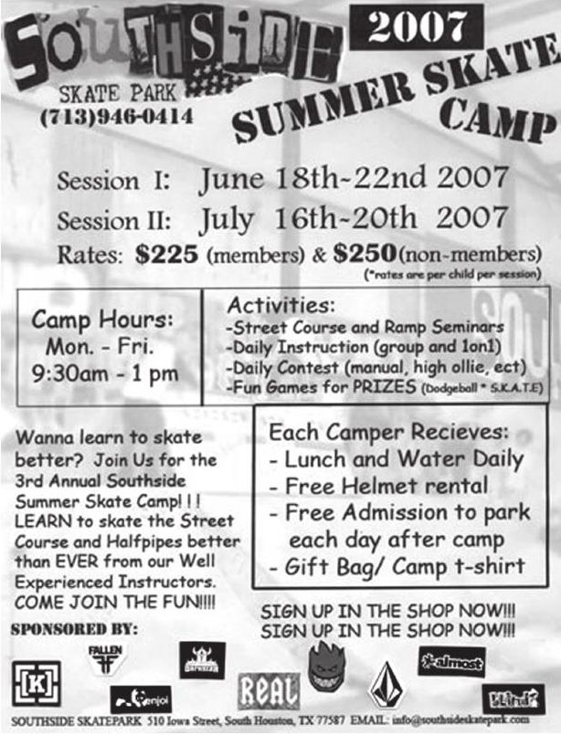 Advertisement: 2007 SUMMER SKATE CAMP, Free Press Houston 2007.07, PDF page 25