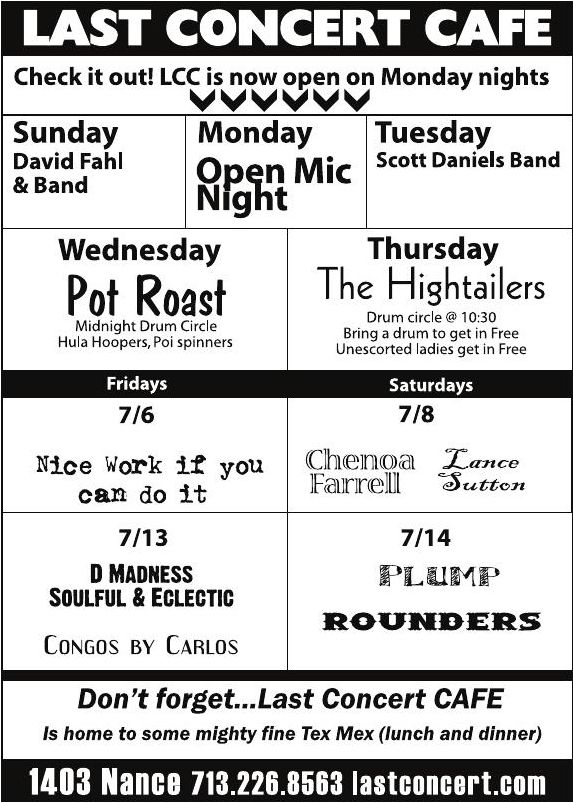 Advertisement: Check it out! LCC is now open on Monday nights, Free Press Houston 2007.07, PDF page 27