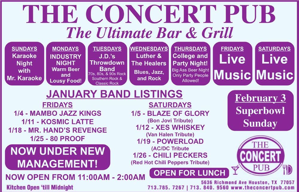 Advertisement: The Ultimate Bar & Grill / NOW UNDER NEW MANAGEMENT!, Free Press Houston 2008.01, PDF page 2