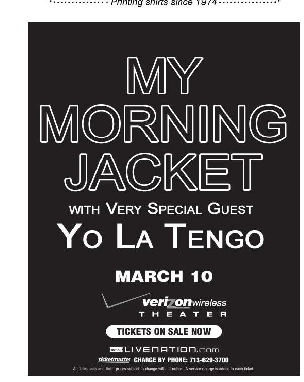 Advertisement: My Morning Jacket with very special guest Yo La Tengo — March 10, Free Press Houston 2008.03, PDF page 15