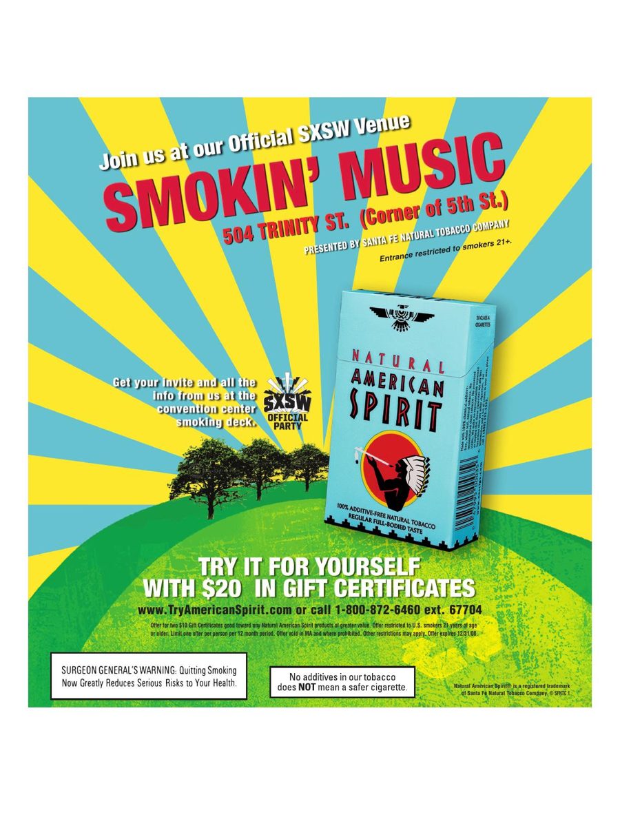 Advertisement: Smokin' Music — official SXSW venue, 504 Trinity St., Free Press Houston 2008.03, PDF page 17