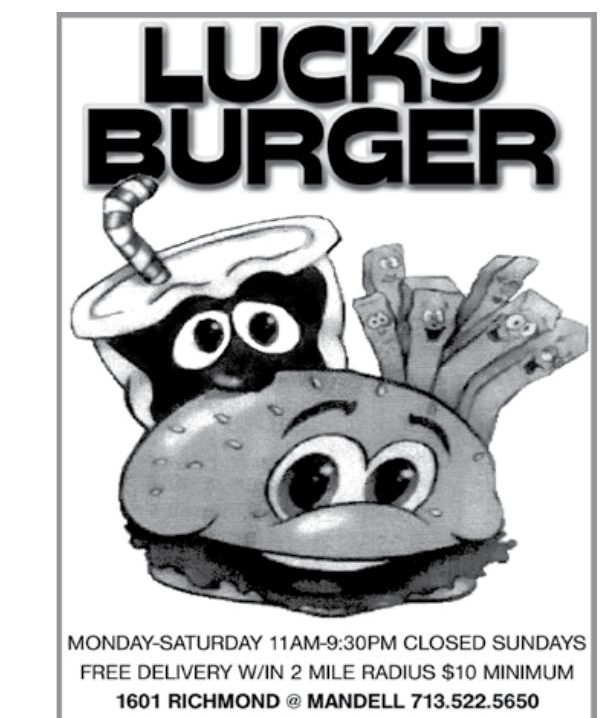 Advertisement: Lucky Burger, Free Press Houston 2009.01, PDF page 29