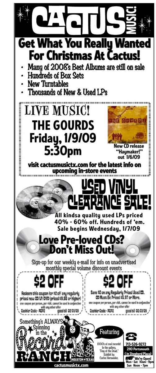 Advertisement: Get what you really wanted for Christmas at Cactus!, Free Press Houston 2009.01, PDF page 7