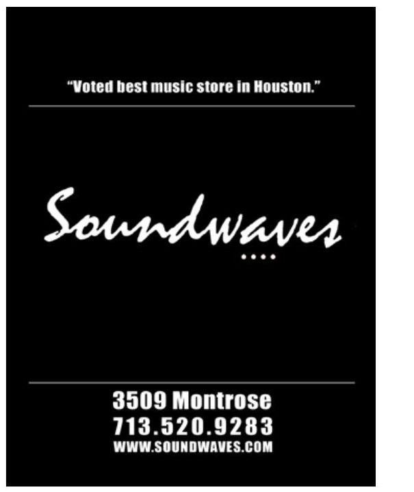Advertisement: Soundwaves — “voted best music store in Houston”, Free Press Houston 2009.01, PDF page 9