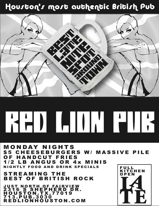 Advertisement: Red Lion Pub specials, Free Press Houston 2010.08, PDF page 25