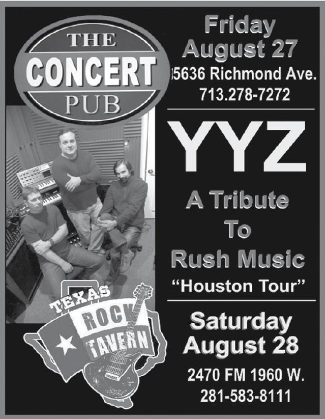 Advertisement: YYZ tribute to Rush at two Houston venues, Free Press Houston 2010.08, PDF page 26