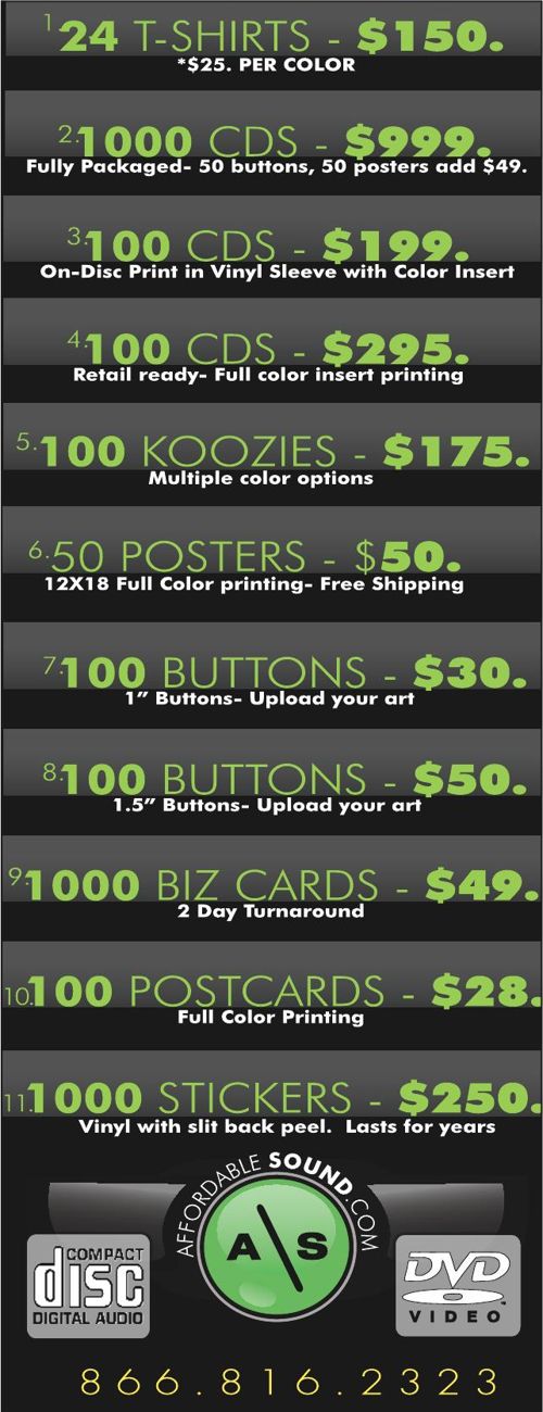Advertisement: Affordable Sound printing and CD packages, Free Press Houston 2010.08, PDF page 27