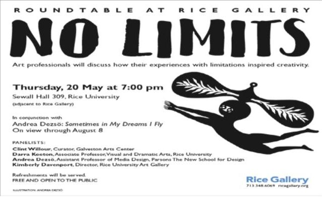 Advertisement: No Limits: Roundtable at Rice Gallery, Free Press Houston 2010.08, PDF page 27
