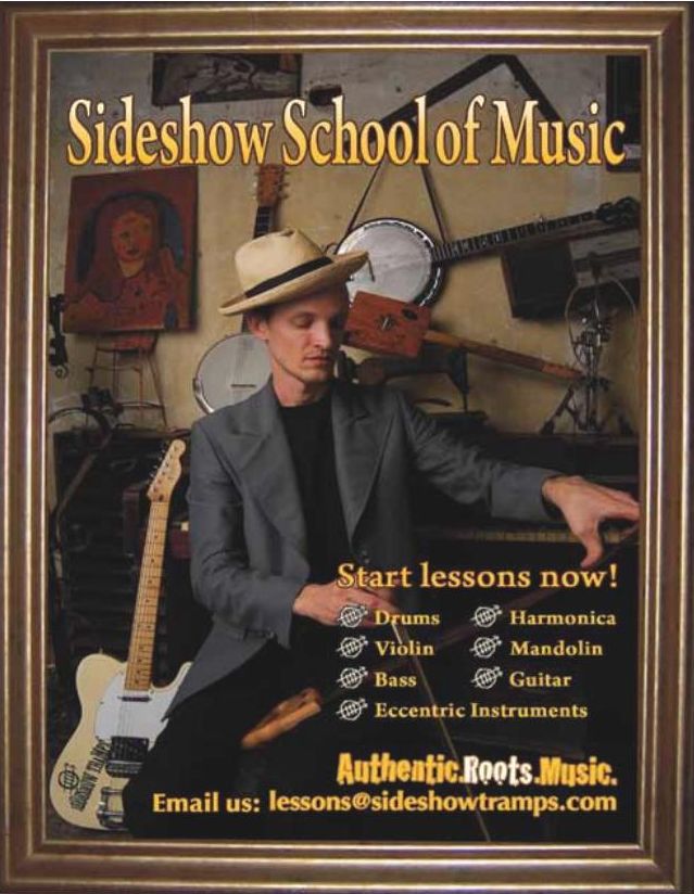 Advertisement: Sideshow School of Music lessons, Free Press Houston 2010.08, PDF page 29