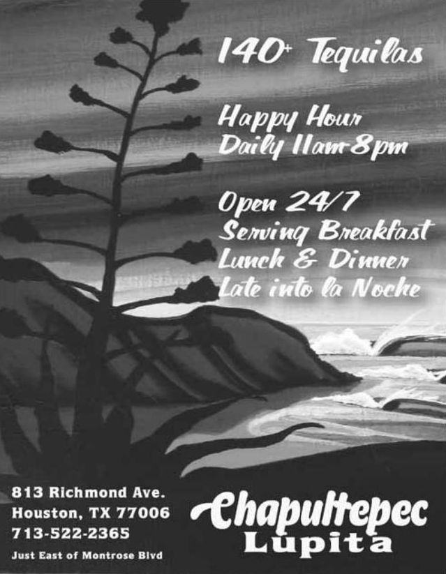 Advertisement: Chapultepec Lupita: Open 24/7, Free Press Houston 2010.08, PDF page 31