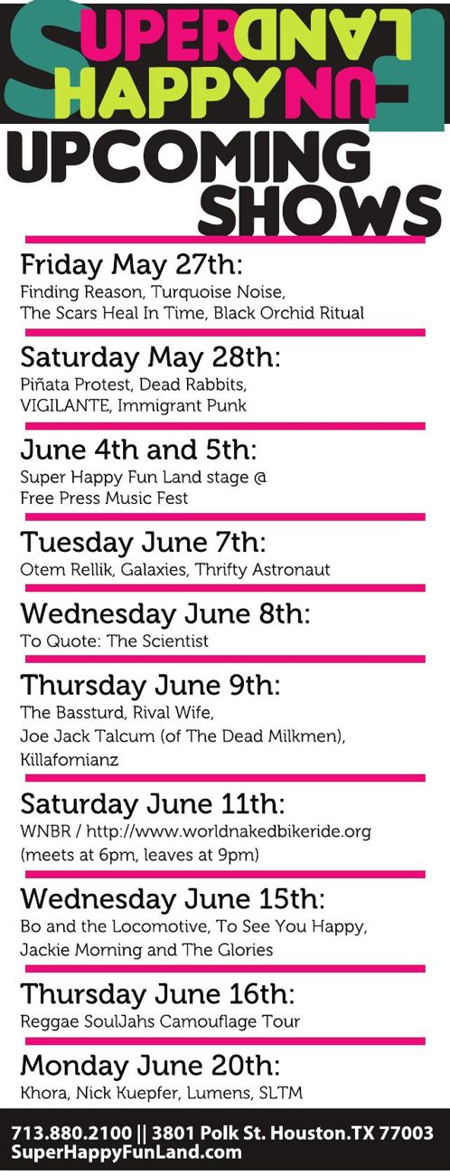 Advertisement: Upcoming Shows, Free Press Houston 2011.06, PDF page 21