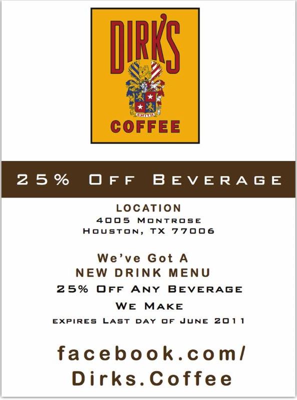 Advertisement: 25% off beverage, Free Press Houston 2011.06, PDF page 9