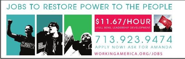 Advertisement: Jobs to restore power to the people, Free Press Houston 2013.06, PDF page 15