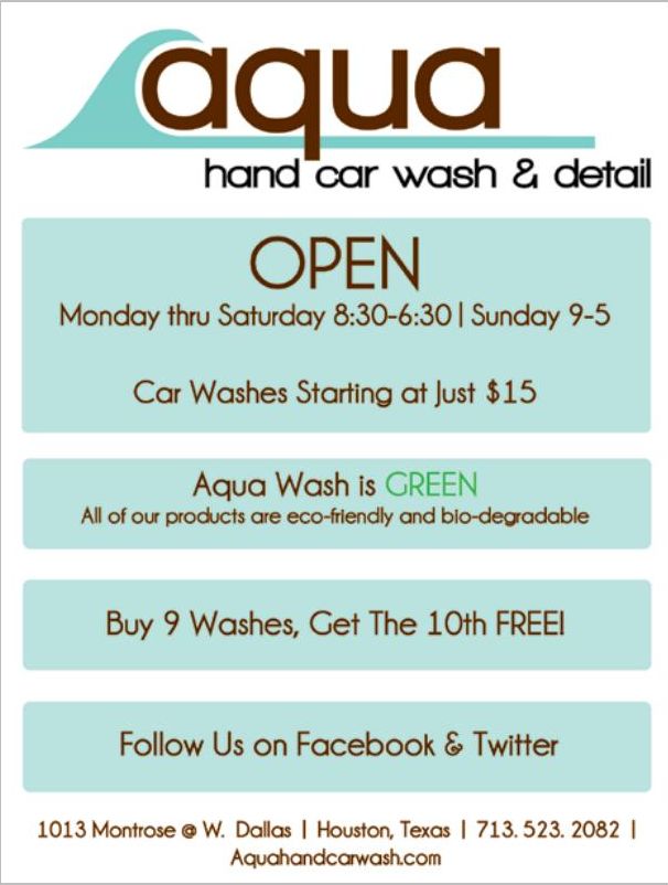 Advertisement: Aqua Hand Car Wash & Detail, Free Press Houston 2014.12, PDF page 31